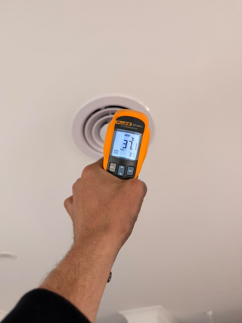 heating output temperature test ceiling vent