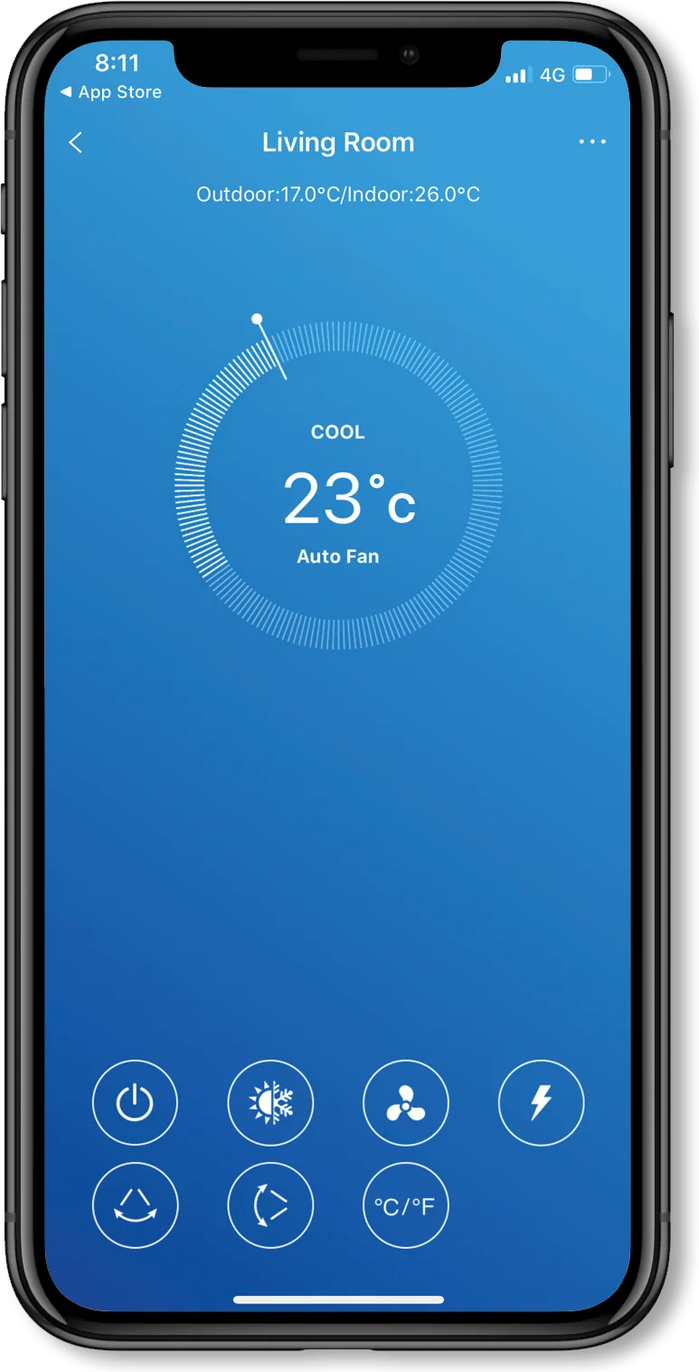 ActronAir Easy Connect app on a phone, controlling a split system