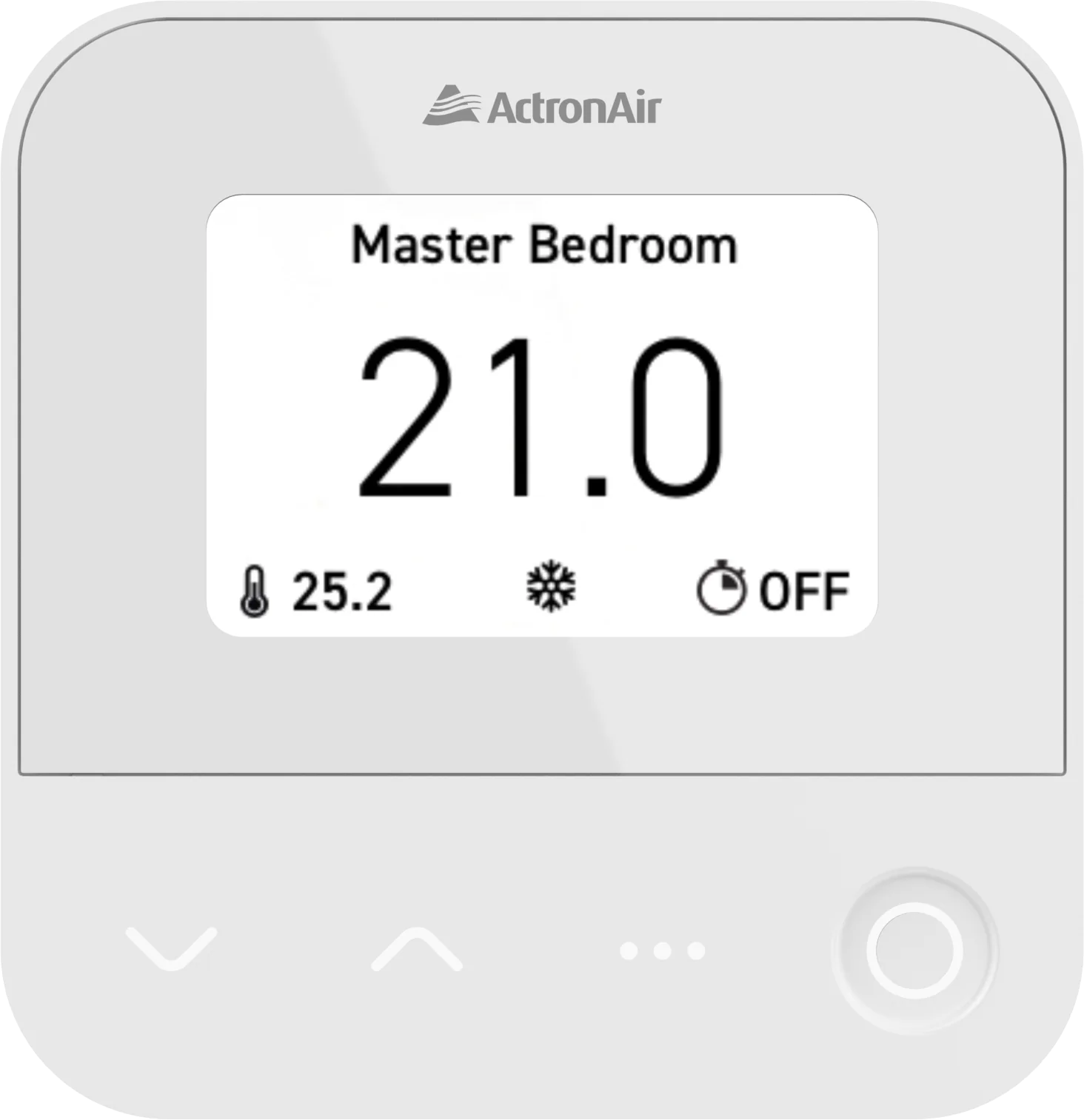 ActronAir NEO zone controller for a single room, showing the main bedroom at 21 degrees